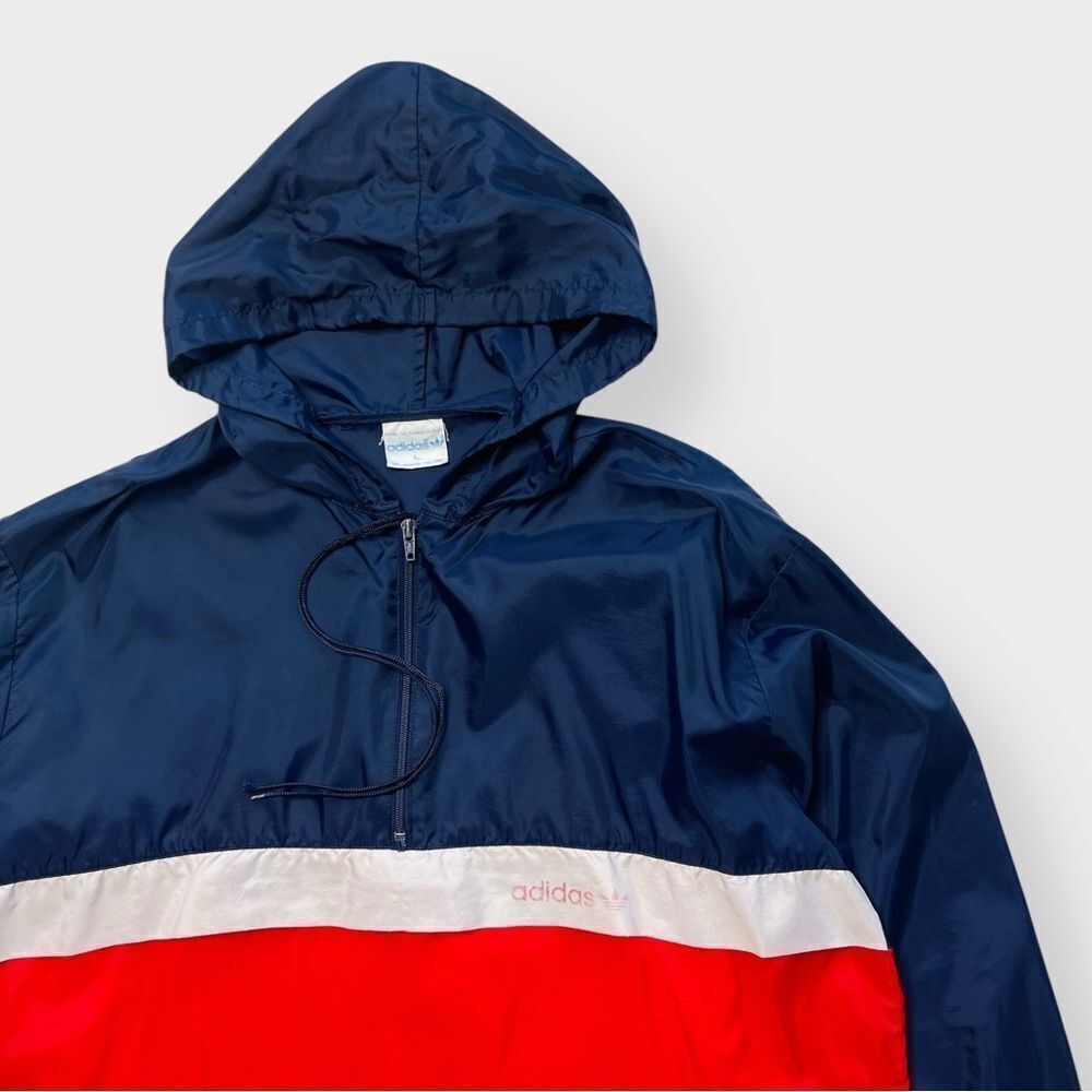 Vtg 70s 80s adidas Windbreaker 1/4 Zip Jacket, Anorak Pocket Hooded Lightweight - Picture 3 of 11